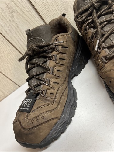 SKECHERS men lace up steel toe brown leather heavy duty work shoe size 10 - Picture 5 of 15