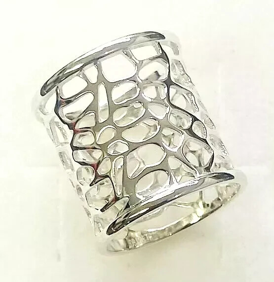 HSN Sevilla Silver Openwork Wide Band Ring Size 7