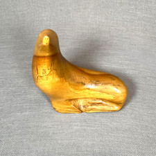 Vintage Hand Carved Wood Seal Sea Lion Wood Carved Figurine Sculpture Coastal
