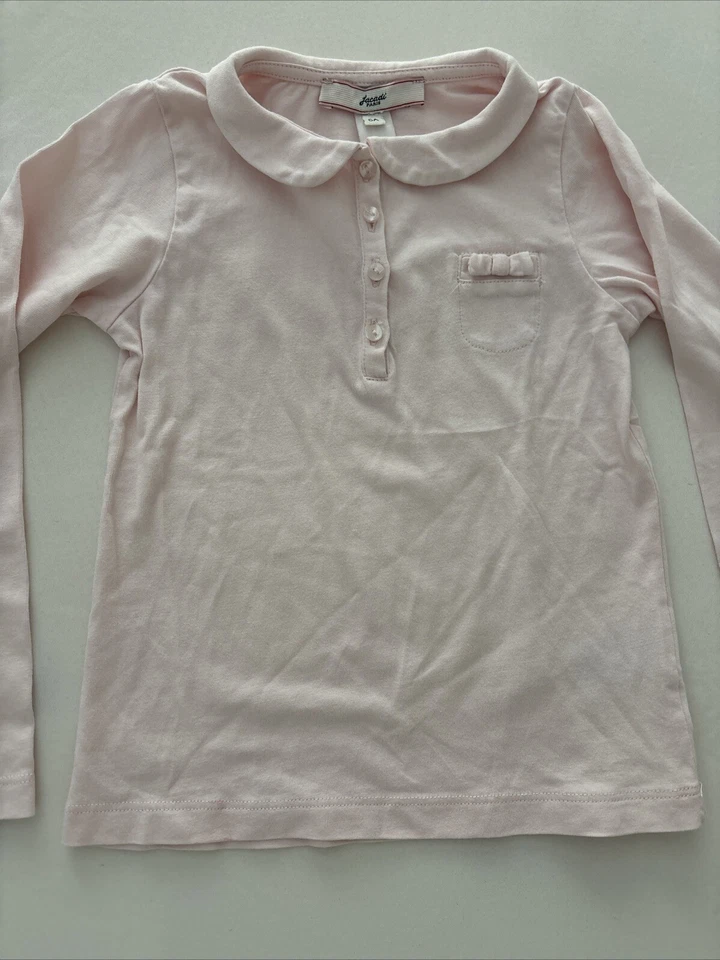 Lote de 2 Camisetas JACADI Paris Algodón Niña Talla 6 Azul Marino Rosa Mangas Largas Foto 4 de 4