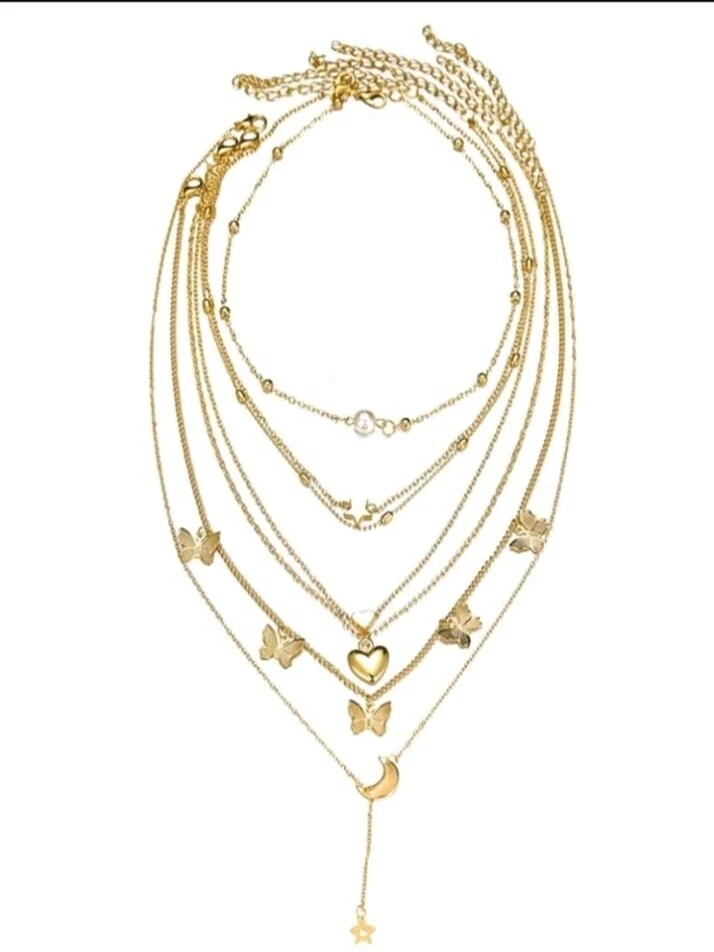 Colgante Bohemio Cristal Estrella Luna Chapado en Oro Mujer Fiesta Corazón Mariposa 6 un. Foto 4 de 4