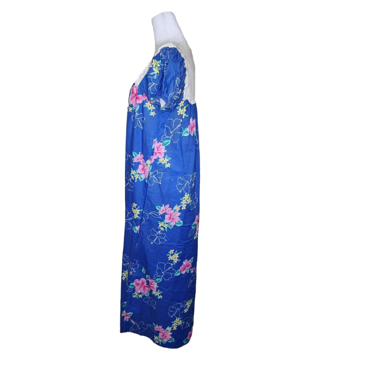 アンティーク ビンテージ 70s USA ハワイ ブルー ロングワンピース 美品 Vintage 70s Hawaiian Mumu Maxi Dress Womens Size M Blue