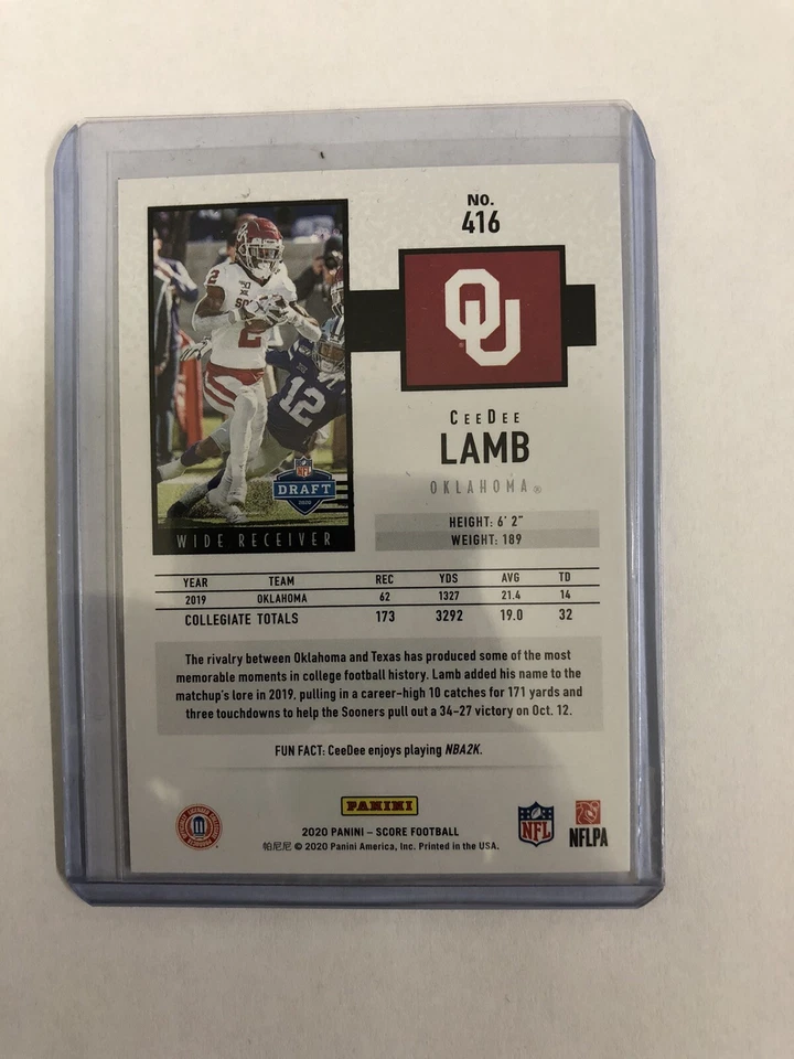 2020 Panini SCORE - CeeDee Lamb RC - Rookie - Card No. 416 - Image 2 of 2
