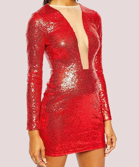 Rare Plunge Neck Long Sleeve Bodycon Dress Sequin UK 12 RRP £44 LN131 AA 09 - Image 4 of 4
