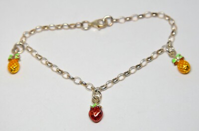 925 STERLING SILVER CHAIN BRACELET WITH PINEAPPLE & STRAWBERRY CHARMS