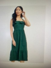 LOFT  18 Petite Eyelet Ruffle Square Neck Midi Dress NWT