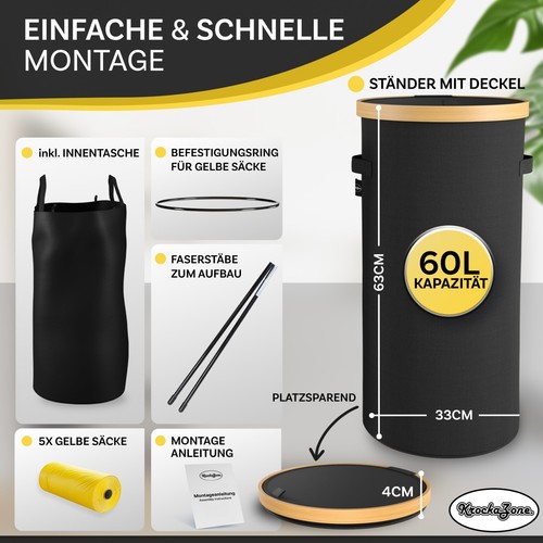 Gelber Sack Ständer Set - Stabiler Müllsackständer Mülleimer mit Deckel & Tasche - Bild 4 von 13