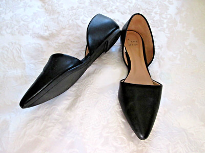 A NEW  DAY 6 M Black Faux LEATHER Pointed Toe Slip-On FLATS with OPEN SIDES EUC