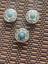 Vintage ART DECO BUTTON COVERS Shirts Blouses Coats Silver Tone & Turquoise