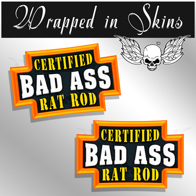 RAT ROD Certified Bad Ass Hard Hat Decals Funny Helmet Stickers - 2 PACK