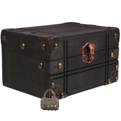 Treasure Chest Lockable Wooden Keepsake Vintage Jewelry Box Child Photo Prop - Picture 9 of 12