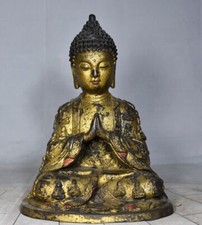 8.7" Antique Tibet Tibetan Buddhism temple Bronze gilt Shakyamuni Buddha statue