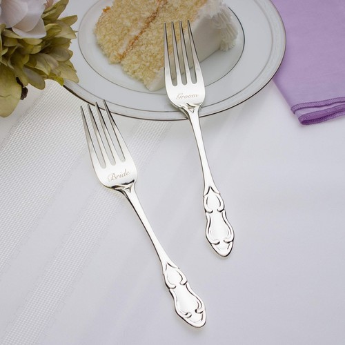 Wedding Fork Set, Silver Bride and Groom Cake Forks, Engraved Vintage Utensil... - Picture 7 of 7