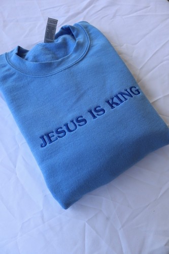 Embroidered 'Jesus is King' Hoodie, Crew Neck Long Sleeve, Classic fit, Unisex, - Picture 26 of 29