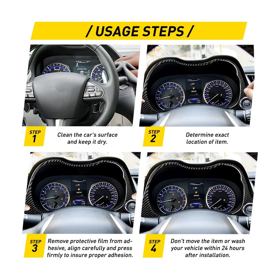 Carbon Fiber Interior Front 1-10Set Cover Sticker Fit Infiniti Q50 Q60 2014-2020 - Image 4 of 4