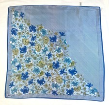 Vintage 1960s Vera Ladybug Blue Floral Acetate Scarf Diagonal Pinstripe 26 x 26