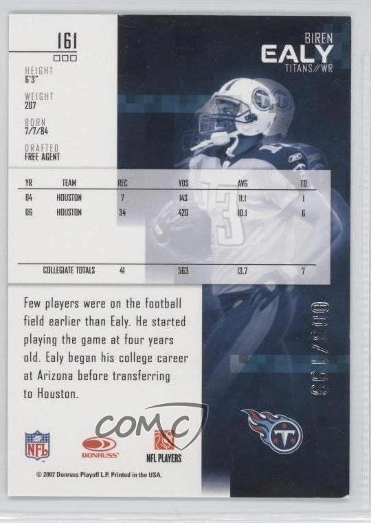 2007 Leaf Rookies & Stars Rookie Longevity Parallel /199 Biren Ealy #161 RC - Image 2 of 2