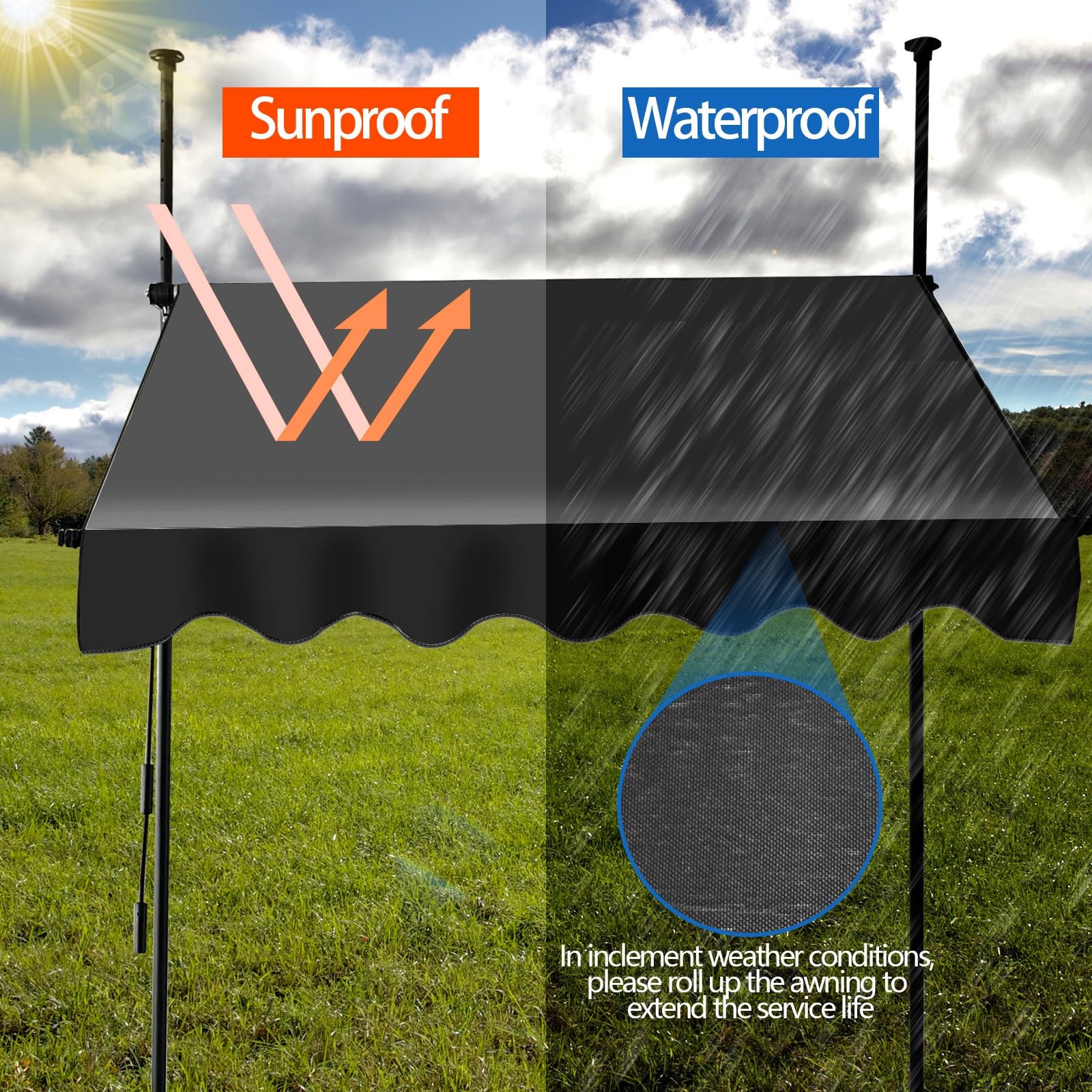 Manual Retractable Awning 118" W x 118" H,Side Bar 45in Patio Awning 