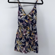 Anne Cole plunge swim dress size 10 navy blue Floral NEW deep v front  back