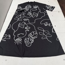 SheIn Dress Womens 3XL Black Geometric Mock Neck Short Sleeve Maxi Swing Graphic