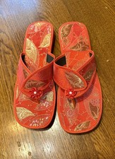 Chinese Red Gold Brocade New Sandals slippers house shoes Women's Size 8