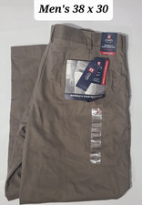 Chaps Wrinkle & Stain Resistant Flat Front Brown Men's Pants Size 38 x 30 NWT