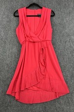Jessica Howard Modern Feminine Coral Red Pleated Chiffon Wrap Dress Womens 12P