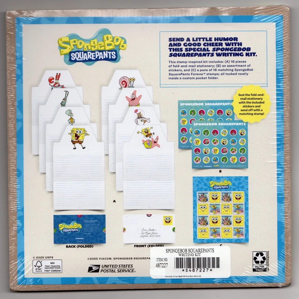 Scott #6025-6028 SpongeBob SquarePants Sheet of 16 Forever Stamps Writing Kit - Image 3 of 3