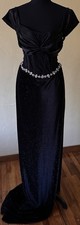 Black Velvet Beaded Formal Maxi Dress Short Sleeve Long Evening Gown