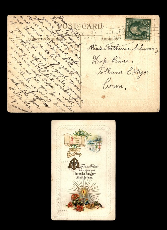 Mayfairstamps US Flushing to Hop River CT New Year Postcard cca_20463