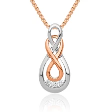 14K Solid Two Tone Gold Diamond Double Infinity Love Knot Floating Chain Slid...