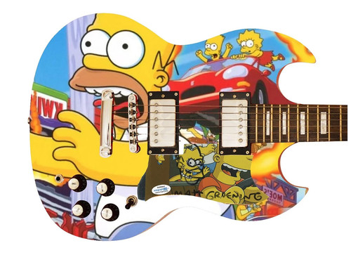 Matt Groening Signed The Simpsons Custom Photo Graphics Guitar ACOA ACOA
