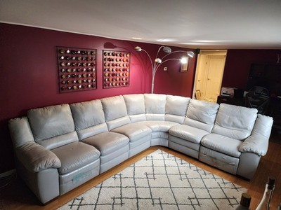 Italsofa Light Gray Leather Corner Recliner Sofa, Contemporary