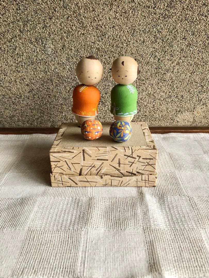Kokeshi Doll Two Boys Wooden Vintage Traditional Collectible Home Decor
