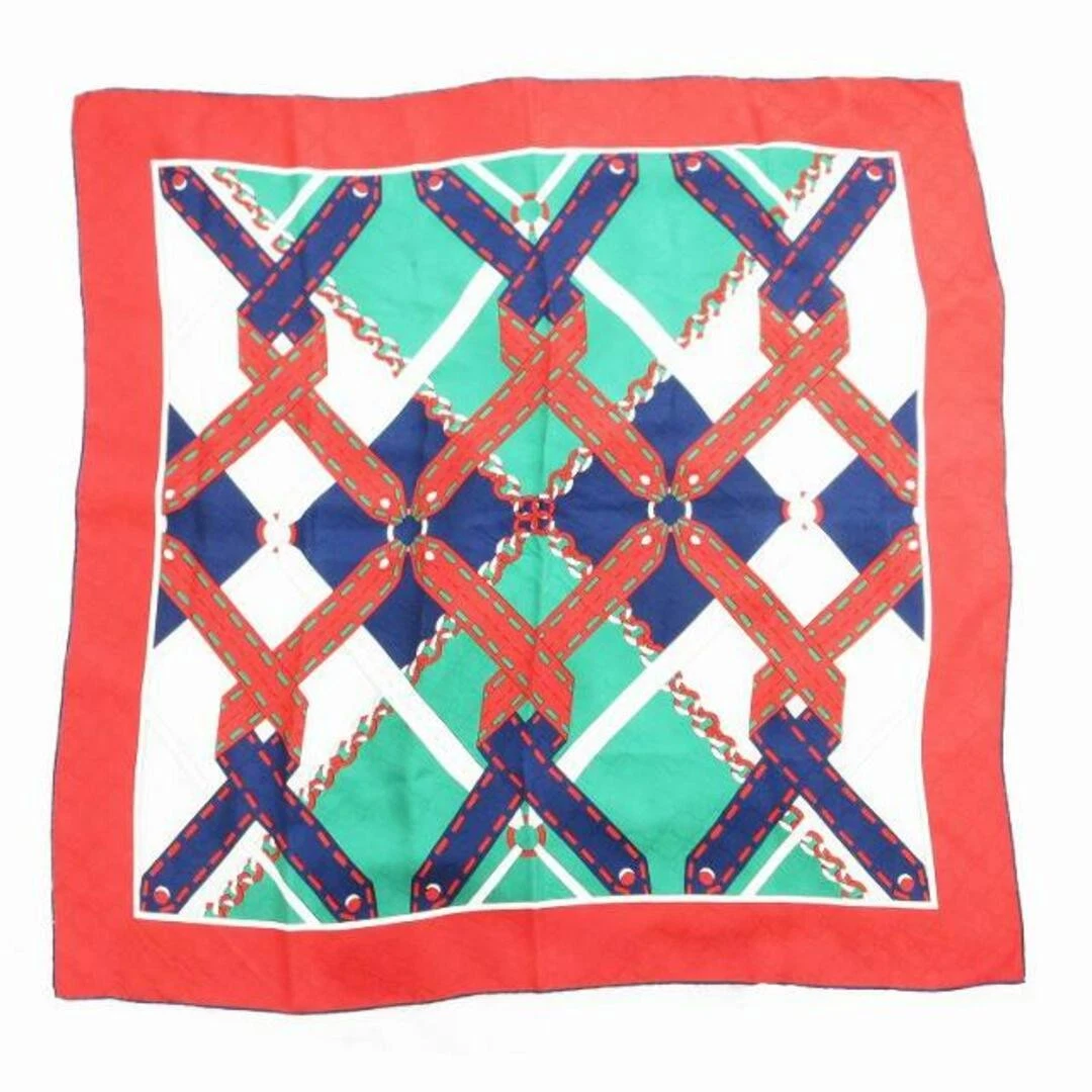 Gucci écharpe motif GG totale grande soie 90 x 90 cm (35,43 po) rouge vert marine Occasion