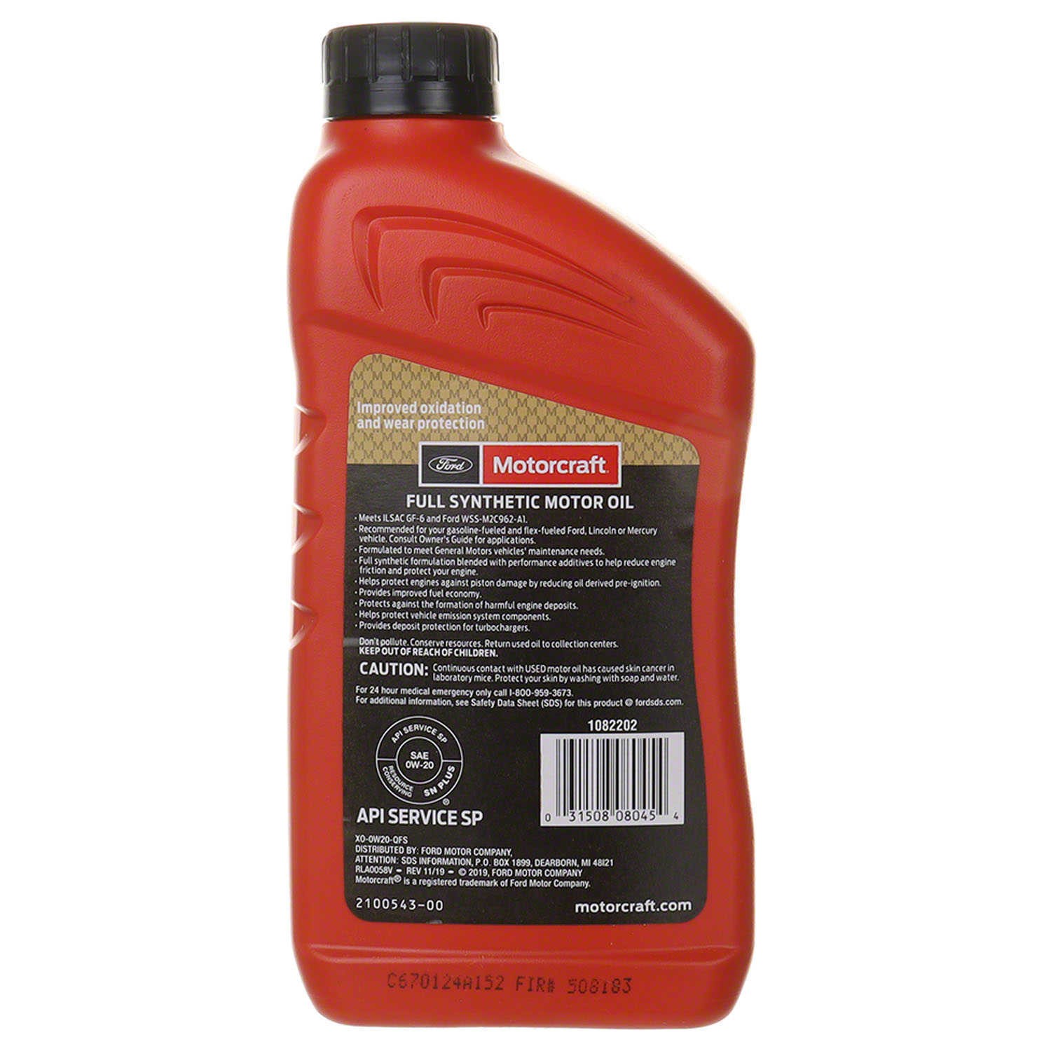Engine Oil-Premium Synthetic Blend Motor Oil - Quart Motorcraft XO-0W20-QFS