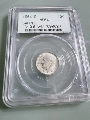 PCGS MS64 1964D Roosevelt Dime Sample Green Slab Rattler