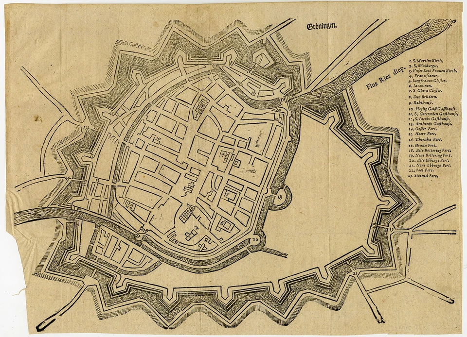 Antique Map-TOPOGRAPHY-HISTORY-GRONINGEN-NETHERLANDS-SERLIN-Anonymous-1672 - Image 2 of 4
