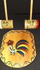 LOT OF 3 BBQ SET VTG WOODPECKER WARE ROOSTER SALT & PEPPER SHAKER & BURGER PRESS