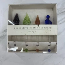 VTG NEW Pier 1 Blown Glass Bottle Stoppers Set of 4 Abstract Shapes Leaf 4”x4.5”