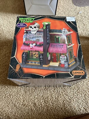 LEMAX Spooky Town Holiday Village Skull and Rose Tattoo Studio