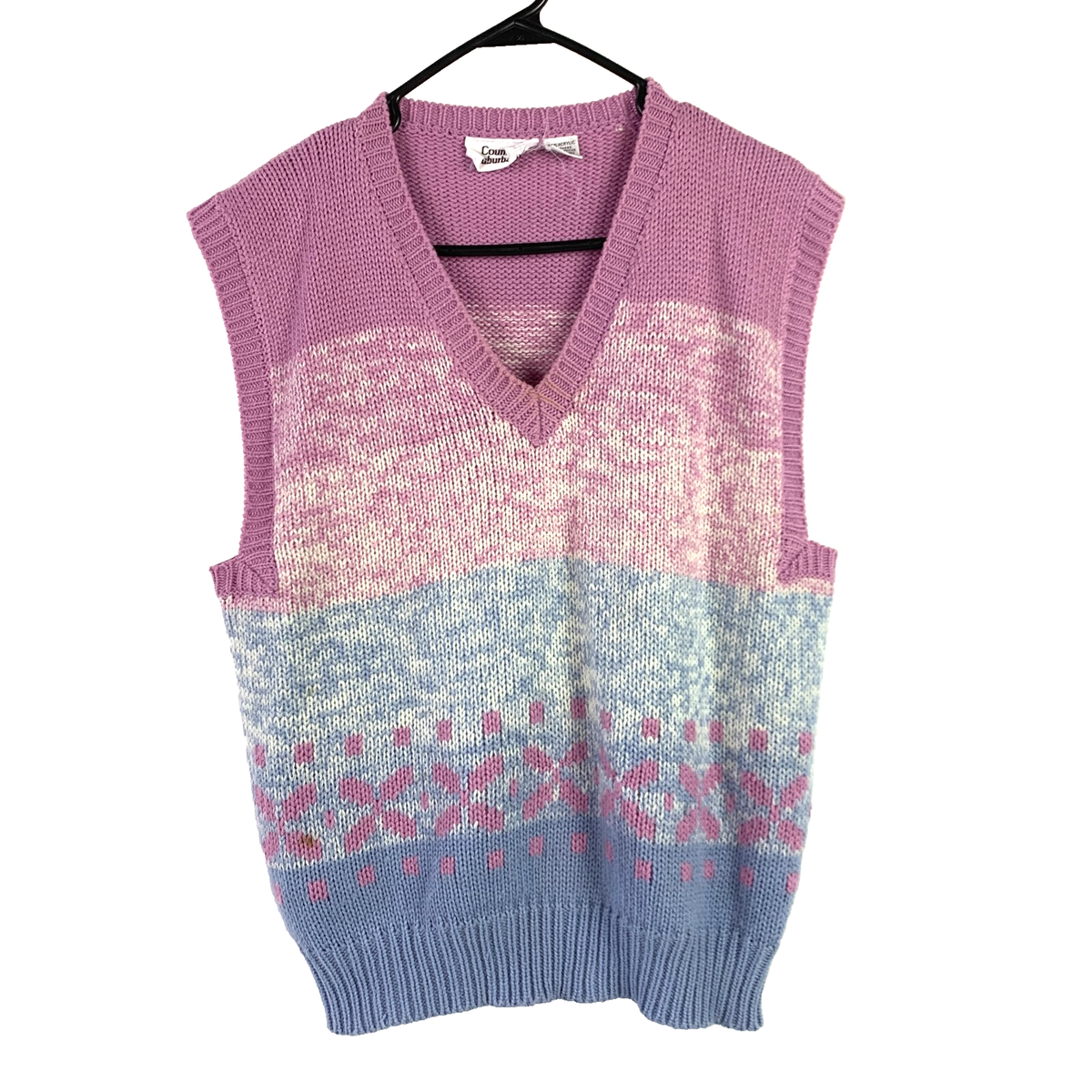 Vintage 90s Country Suburban V-Neck Purple Periwinkle Sweater Vest Womens XL