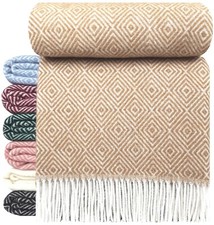 Wolldecke 100% Schurwolle Wohndecke Tagesdecke Plaid 140x200cm Tirol-V Beige