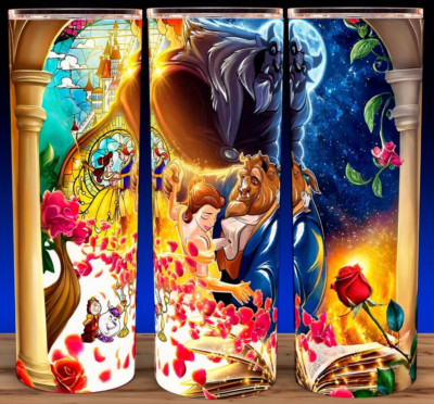 90s Beauty & Beast Floral Rose Cartoon Cup Mug Tumbler 20oz