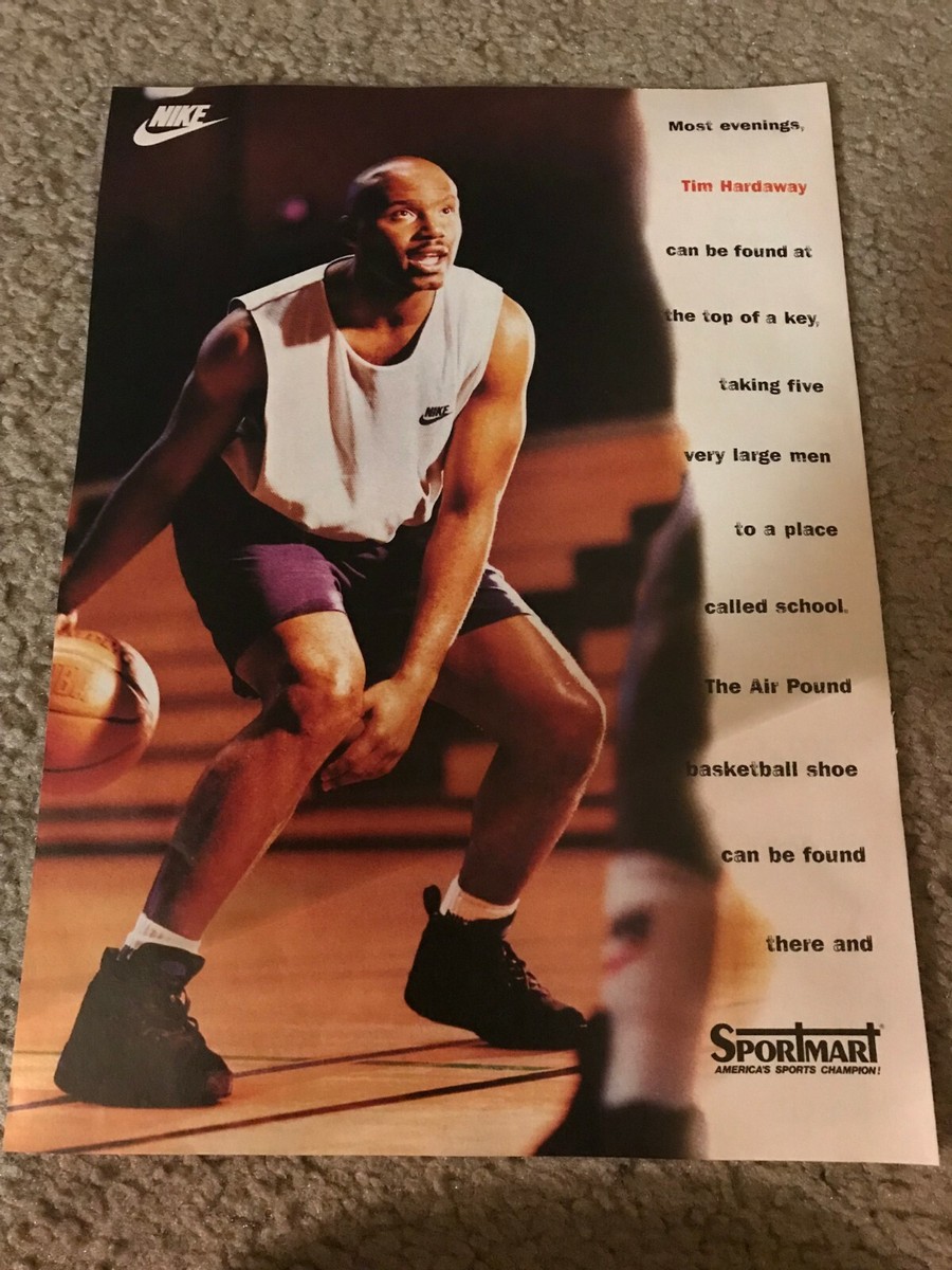 Vintage 1994 NIKE AIR POUND Basketball Shoes Poster Print Ad 1990s