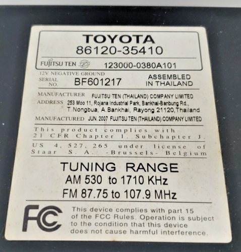 2006 2007 2008 2009 Toyota BF601217 Car Radio Stereo UNTESTED - Picture 2 of 3