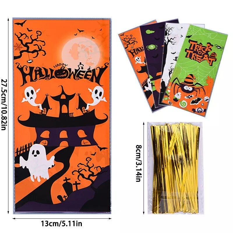 100 Halloween Cellophane Cello Bags Treat Bags Sweet Biscuit Cookies