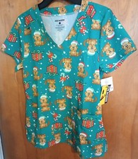 Joe Boxer Women's Size Small Scrub Top - Christmas Theme Two Pocket Badge Ring
