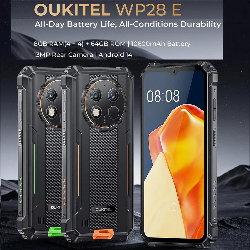 NFC IP68 Waterproof Oukitel WP28E Rugged Smartphone 10600mAh 6.52Inch Android 14 - Image 2 of 4