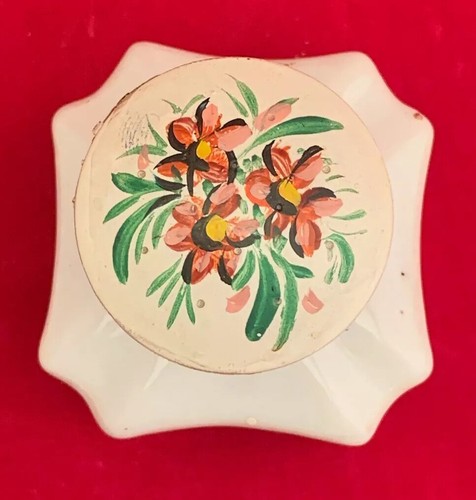 ANTIKER ACHTECKIGER BLUMENFARBENER KERAMIK-TINTENFASS/PARFÜMFLAKON MIT KUNSTSTOFFAUFSATZ - Bild 5 von 9